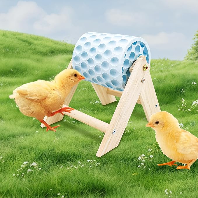 Chicken Coop Accessories, Beak Grinding Calcium Stone with Wooden Stand, Chicken Enrichment Toys, Toys for Hens, Ducks, Geese, Turkeys, Poultry