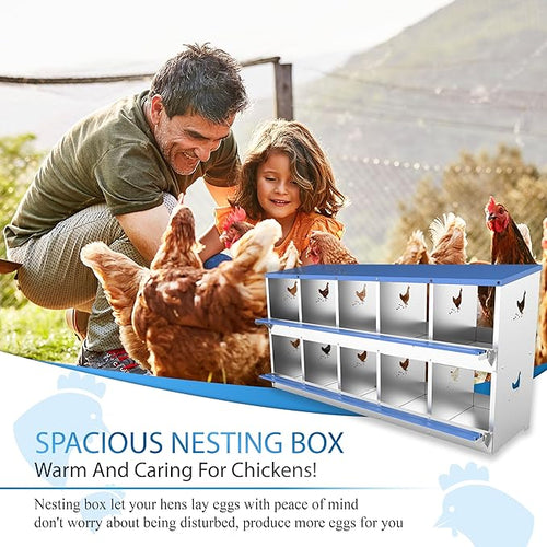 10 Compartments Chicken Nesting Box Laying Boxes for Chicken Hens Ducks Poultry Protect Eggs Chicken Coop Easy Egg Collection Wall Mount Metal Nest Box for Chicken Coop