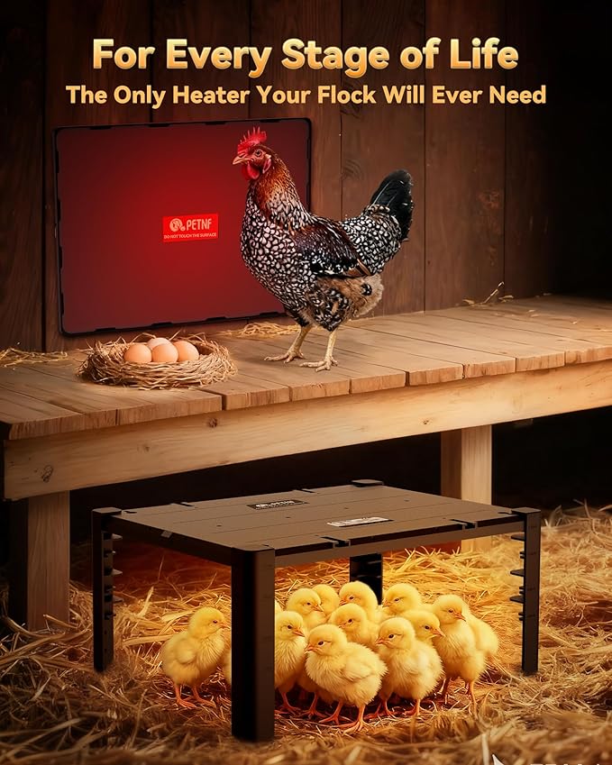 PETNF Chicken Coop Heater & Chick Heat Plate - 11.8x15.8in for Hen Warmth & 10-20 Chicks, 3-Way Adjustable Stand, 95-167°F 140W Efficient Heating, Durable Safe for Brooders/Coops, Farmers & Pet Owners