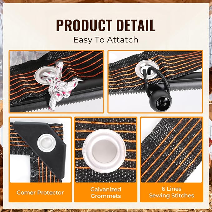 9.8x13Ft Chicken Coop Cover for Winter - Waterproof Chicken Coop Tarp with Elastic Cords & Rope, Durable Covers for Winter Protection