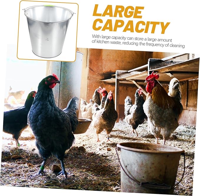 Sosoport Metal Waste Container for Poultry Feeding Iron Storage Bucket Handle for Kitchen Waste Collection for Chickens Multi-Purpose Sustainable Living
