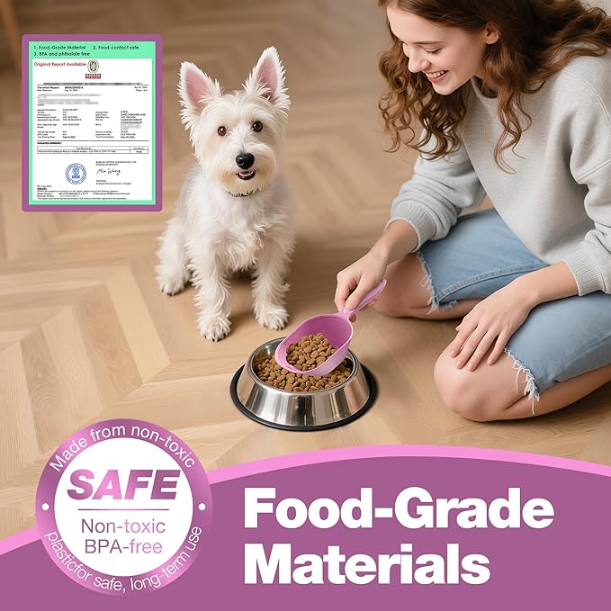 Pet Food Scoop 2 Pack, Dog Cup Capacity Cat Food Scooper With Measuring Lines For Dog, Puppy and Cat Coffee Bean, Flour Scoop Purple