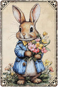 Easter Bunny Tin Sign Retro Sign Rabbit Vintage Retro Sign Home Decor Metal Sign for Home Garden Living Room Easter Wall Decorations 8X12Inch