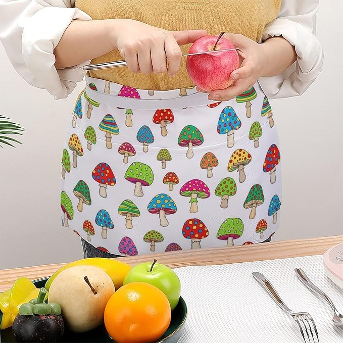 Short Aprons for Servers Unisex Chef Works Waitress Apron with 3 Pockets
