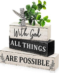 Geelin 4 Pcs Christian Wooden Sign Farmhouse Rustic Eucalyptus Leaves Wood Block Sign Table Centerpiece Religious Tiered Tray Decor Centerpiece Decor for Home Summer
