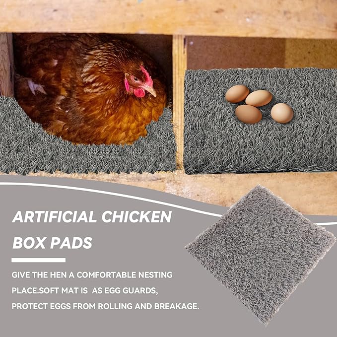 Chicken Nest Pads Washable,4 Pack Nesting Pads for Chicken Coop,11.8X11.8 Inch Artificial Grass Mat Egg Laying Mats Reusable Rug Turf Poultry Habitat Bedding (Grey)