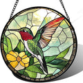 Stained Glass Window Hanging, Green Hummingbird Sun Catcher for Door Home Decor, Birds Suncatcher Christmas Mother's Day Birthday Gifts for Bird Lovers Women Men Mom and Nana 6.3 in