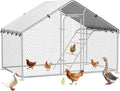 Large Metal Chicken Coop with Roosting Perch, Waterproof and UV-Resistant Cover, Chicken Run Outdoor Walk-in Cage Duck Rabbit Hen House for Yard Farm Use Spire Roof(10’ W x 4.9’ L x 6.4’ H)
