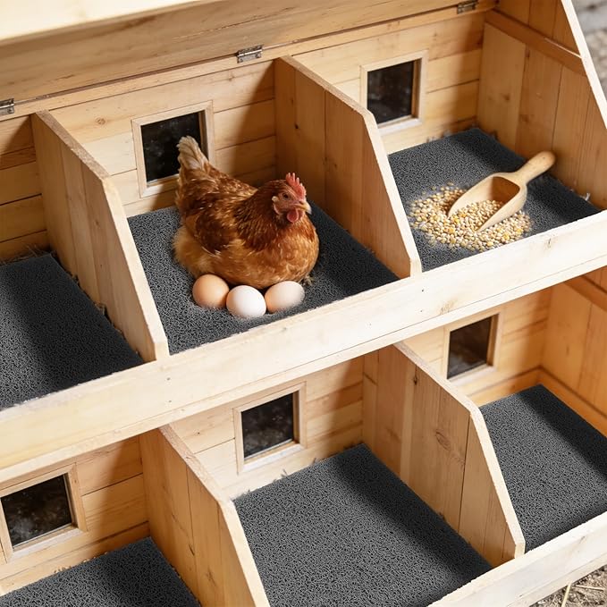 12 Pcs Nesting Pads for Chicken Coop, 12x12 Inch Washable Plastic Nesting Box Liners with 6 Fake Eggs, Reusable Laying Mats for Hens, Chicken Coop Accessories