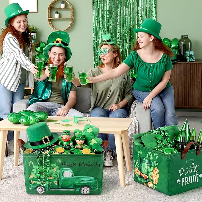 CHENGU 8 Pack Large Easter Gifts Baskets Empty Collapsible Holiday Storage Bin St Patricks Day Valentines Canvas Laundry Basket Foldable Box with Handle for Home Office Bedroom Clothes Toys