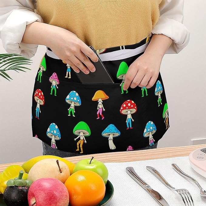 Unisex Apron for Cooking Server Waitress Half Waist Apron with 3 Pockets