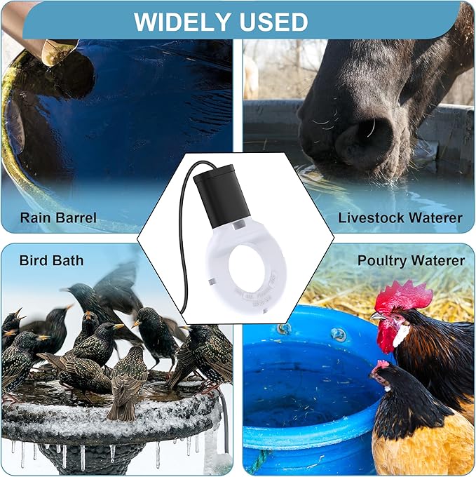 500 Watt Utility De-Icer Submergible Cast Aluminum Chicken Water Heater for Livestock Tank Heater Winter Bird Bath Heater (1, White)