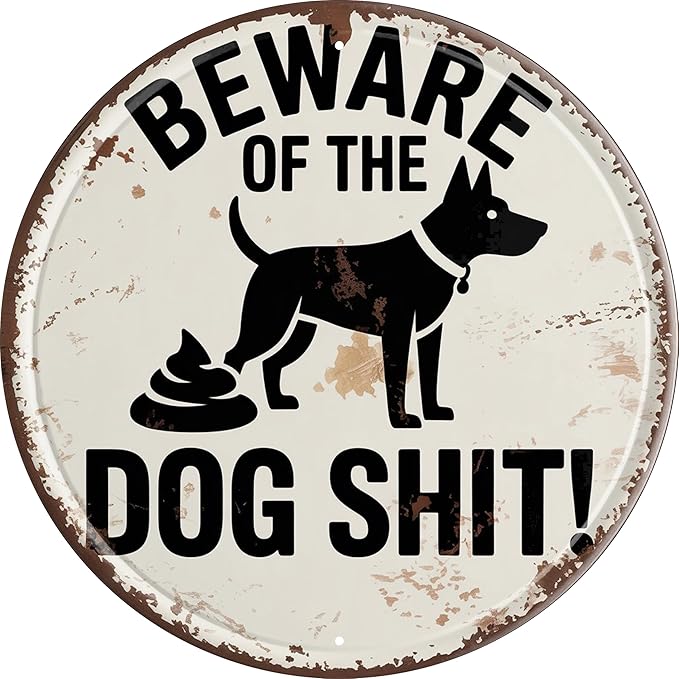 Beware Dog Stuff Metal Sign 8x8in Round Warning Plaque for Yard Wall Decor Pet Owner Gift