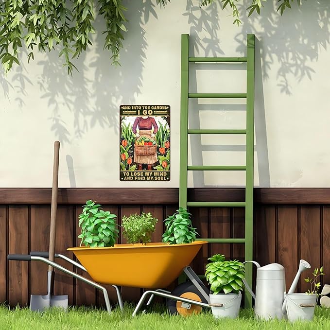Metal Garden Sign And Into The Garden I Go Vintage Tin Sign for Outdoor Decor Yard Patio Farmhouse Garden 8x12 Inch