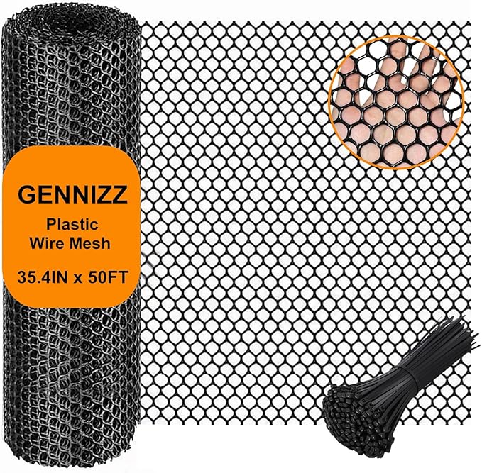 Plastic Wire Mesh Fence Roll, GENNIZZ 35.4IN x 50FT Plastic Chicken Wire Mesh, Balcony Garden Netting Fencing Barrier for Cat Dog (0.9m x 15m)