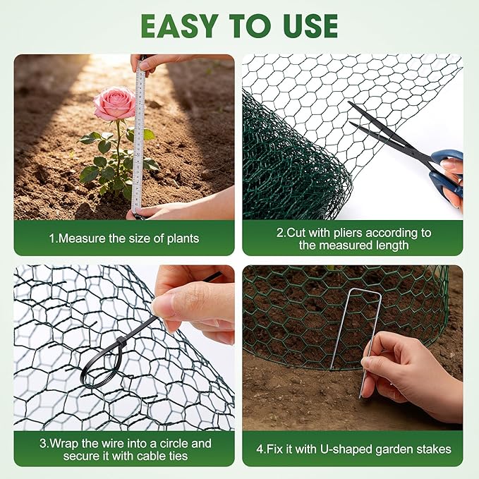 Chicken Wire for Floral Arrangements, 16 Inch x 16.4 Ft Green Chicken Wire Fencing Mesh for Crafts Poultry Garden, 0.6 Inch Hexagonal Galvanized PVC Coated Netting Fence for Outdoor Plants