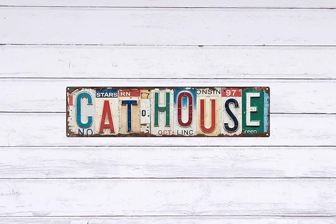 Vintage Cat House Wall Decor Street Signs Cat Lover Metal Tin Signs 4x16 in