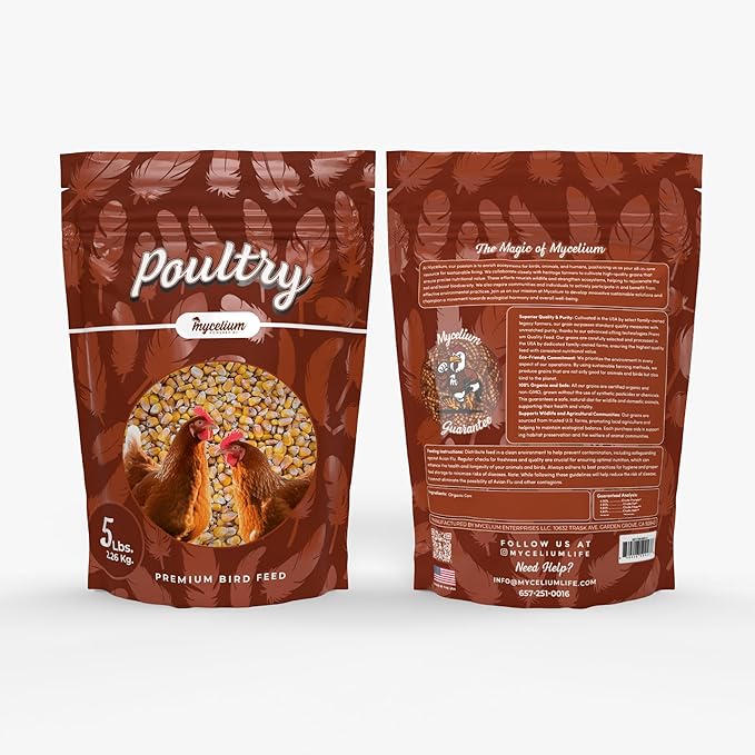 Mycelium Premium Corn – Organic, Non-GMO, High Nutritional Value Poultry Food for Chickens, Ducks & Turkeys, Sourced from Local USA Farms, Sustainable Farming, 5 lbs