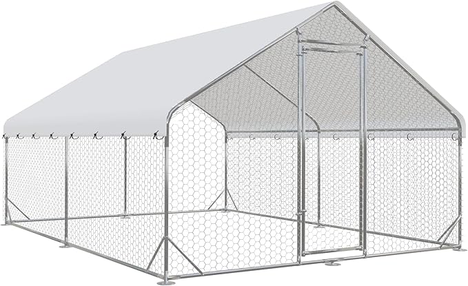 Large Metal Chicken Coop Run, Outdoor Chicken Coop,Walk-in Poultry Cage Spire-Shaped Chicken Run with Waterproof and Anti-Ultraviolet Cover for Outside,Backyard and Farm,13'x9.8'x6.4'