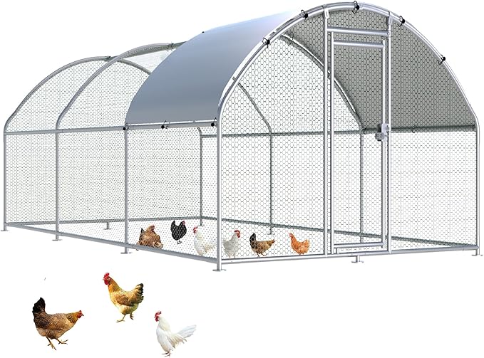 HITTITE Large Metal Chicken Coop with Run, 19.19 x 9.84 x 6.23 ft Walk in Poultry Cage Chicken Run Pen, Dome Roof Outdoor Chicken Runs for Yard with Waterproof & Anti-UV Cover