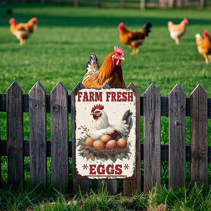 Funny Chicken Signs Farm Fresh Eggs Aluminium Sign Metal Chicken Signs Decor Home Ktichen Farm Are Wall 12x16 Inch Vintage Chicken Signs For Coop Metal Tin Signs Poster