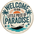 Little Piece of Paradise Metal Sign 8x8in Round Tropical Plaque for Patio Wall Decor Vacation Gift