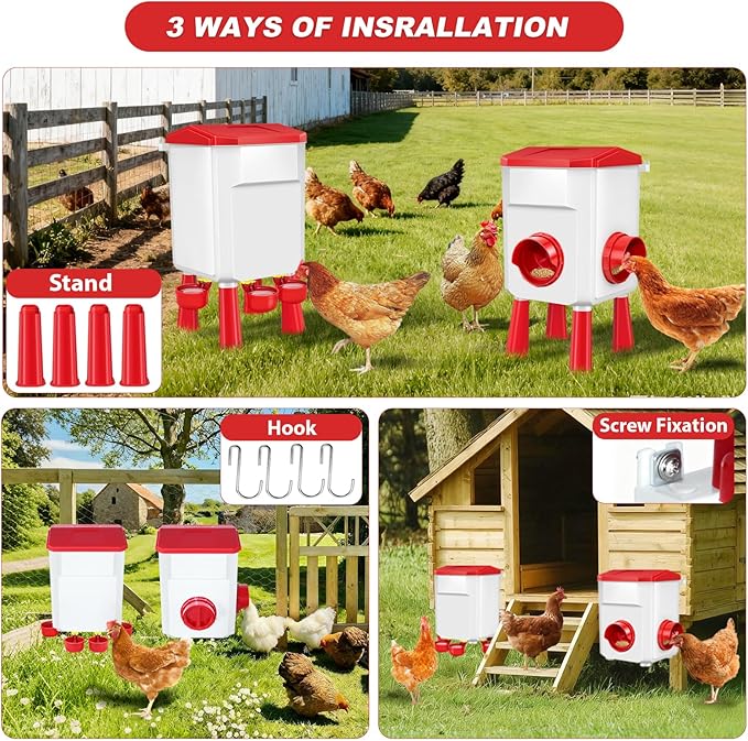 Chicken Feeder and Waterer Set with 2 Gallon/17.6 Pounds, Automatic Chick Feeder and Waterer Set No Waste， Poultry Feeder Large for Hens/Ducks/Poultry
