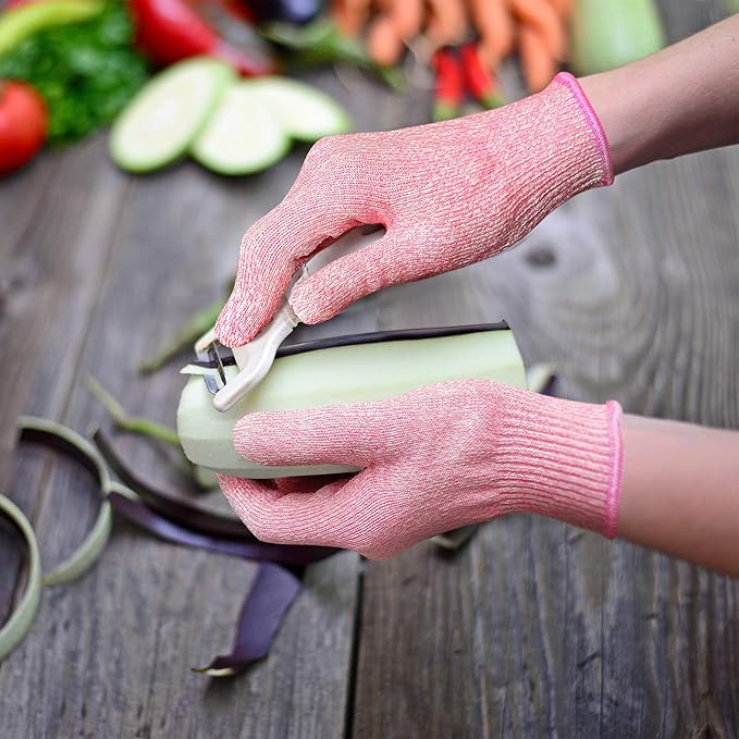 Evridwear Cut Resistant Gloves Food Grade Level 5 Kitchen Safety Protection (Large, Pink)