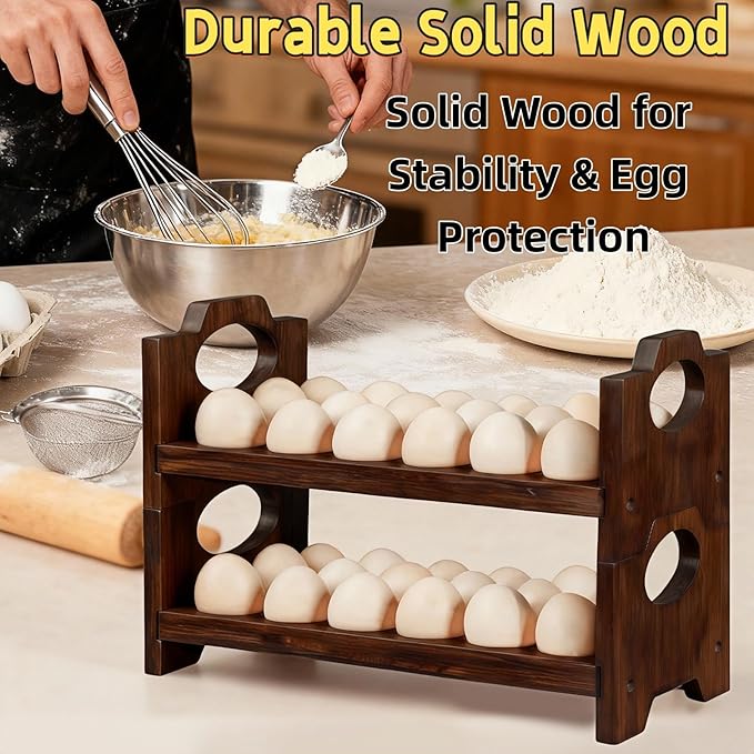 Wooden Egg Holder Fresh Egg Holders Stackable Wooden Egg Storage & OrganizerCountertop Firewood Egg Collecting Rack for Gathering Fresh eggs 36 eggs, Home Kitchen Organizer, Set of 2 PCS