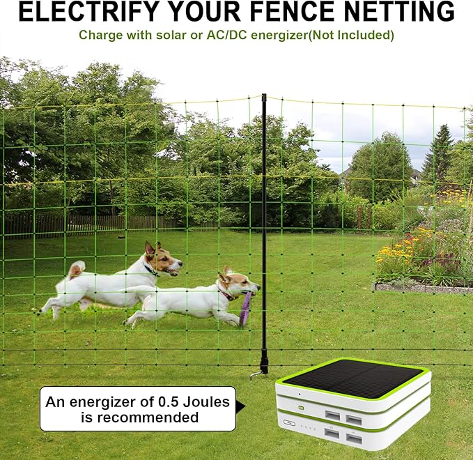 TMEE Electric Fence Netting Livestock Fencing for Goat with 14 Posts Double Spiked, Portable Mesh for Sheep, Deer, Hogs, Dogs in Backyards, Farms and Ranches, 49.6" H x 164' L, Green