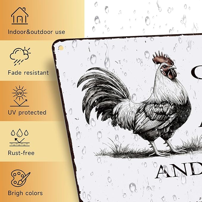 Chicken Coop Accessories Metal Signs 8x12 Inch,Funny Chickens Tin Signs,Chicken Decor Farmhouse Kitchen Decor,Rustic Farm House Decorations for Home/kitchen Wall Art