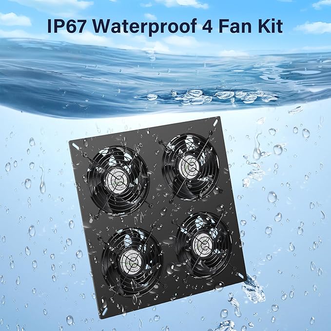 Solar 4 Fan Kit, Waterproofed Solar Powered Fans for Outdoor Chicken Coop, Greenhouse & Shed Intake or Exhaust Air