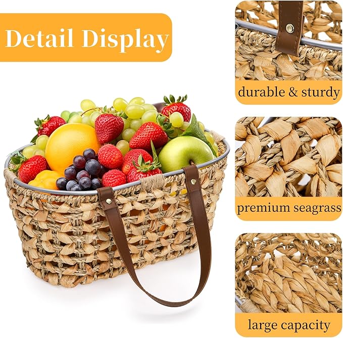 Goaste Egg Collecting Basket with Handle, 13 Inch Chicken Egg Storage Baskets, Handwoven Eggs Container for Gathering Fresh Eggs, Vintage Countertop Fruit Holder for Harvest, Kitchen, Living Room