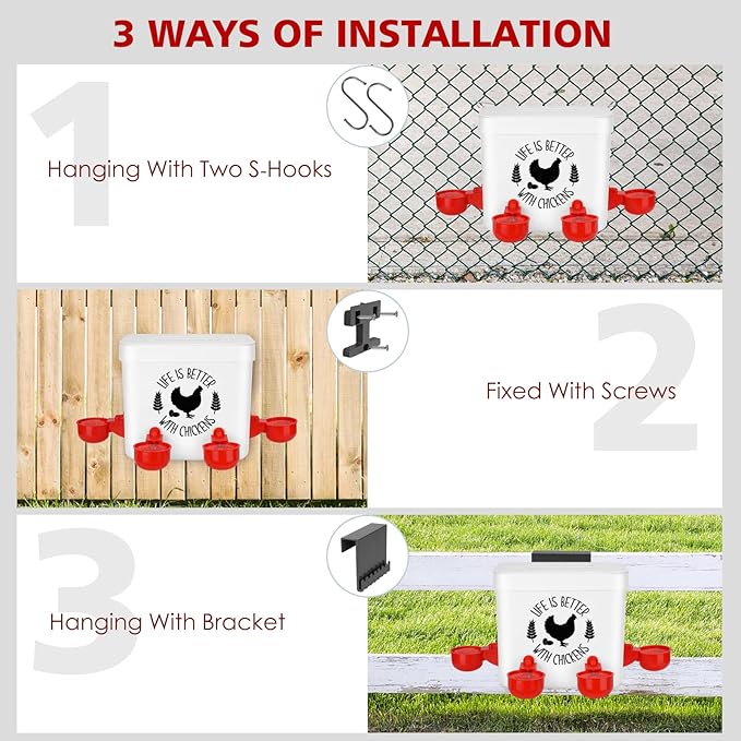 Chicken Waterer - Chicken Water Feeder with 4 Water Cups - Automatic Chicken Waterer No Waste - Poultry Waterer with 2 Gallon for Chickens Ducks and Goose