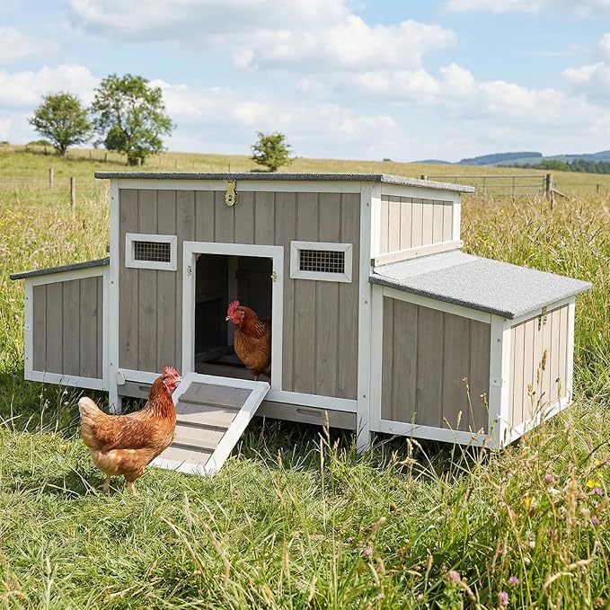 Chicken Coop for 1-3 Chickens, Wooden Hen House with 4 Nesting Boxes, Openable Waterproof Roof & Pull-Out Tray, Outdoor Poultry Cage Rabbit Hutch Duck House with Window