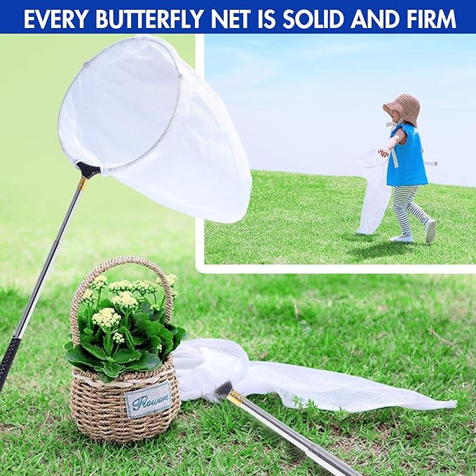 Telescopic Butterfly Net, Stainless Steel Extendable Fishing, 15 in - 70 in Insect Toy Nets for Kids and Family (Silver)