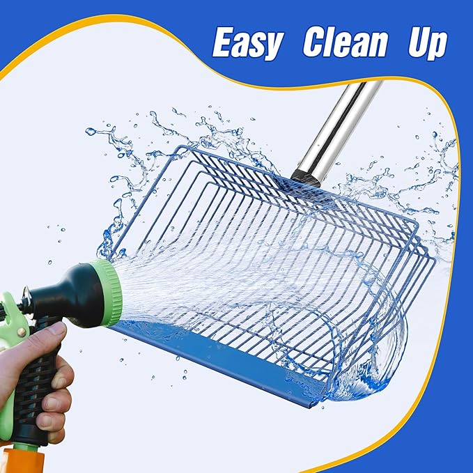 Large Chicken Poop Scooper, Heavy Duty Chicken Coop Scoop for Sand, 35" to 64" Adjustable Stainless Steel Handle, Litter Sifting Shovel for Farm Chicken Coop/Goat Stall/Stable Cleaning