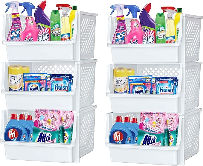 TidyFriend Stackable Storage Bins for Closet Organizers and Storage 6 Pack, Closet Organization for Kids Room and Home Organization (White)
