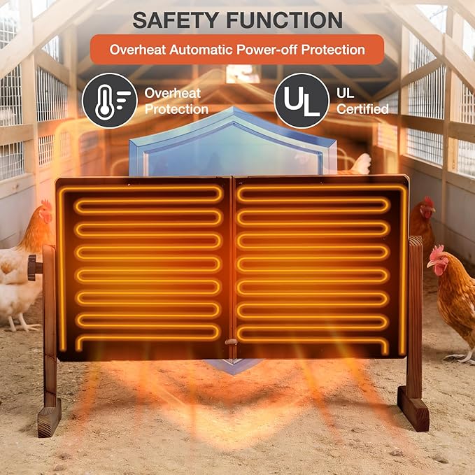 Chicken Coop Heater with Temperature Control, 200W Chick Heater with Adjustable Temp (70-190℉) for Winter, 2 Heating Plates, Foldable Large Size Coop Heater (Brown)