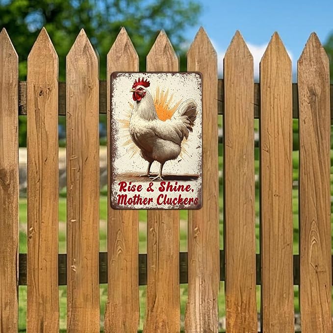 Funny Chicken Signs Rise And Shine Mother Cluckers Aluminium Sign Metal Chicken Signs Decor Home Ktichen Farm Are Wall 12x8 Inch Vintage Chicken Signs For Coop Metal Tin Signs Poster