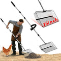 15inch Large Chicken Poop Scooper, 2 Slot Widths (0.16"&0.28"), 39" to 76" Adjustable Stainless Steel Handle, Sifting Litter Shovel for Chicken Coop/Stables/Farm Cleaning (with Effortless Grip)