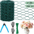 Floral Chicken Mesh for Craft, 4 x 236 Inch Galvanized Hexagonal Netting Roll, Lightweight Garden Poultry Fence for Coop & Rabbit, Metal Mesh Kit with Gloves, Ties and Plier