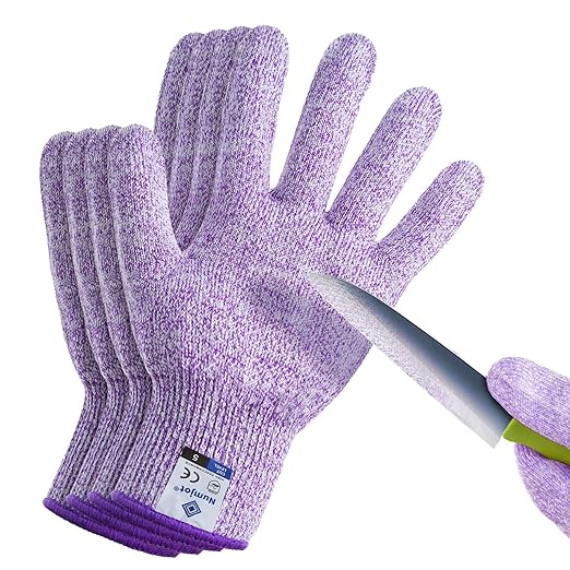 Cutting Gloves, Food Grade Level 5 Protection, Safety Kitchen Cut Gloves for Oyster Shucking, Fish Fillet Processing, Mandolin Slicing, Meat Cutting and Wood Carving. (Violet-Small 2 Pairs)