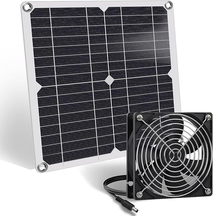 Solar Fan, 12W Weatherproof Solar Panel with DC Fan for Small Chicken Coops, Greenhouses, Sheds, Pet Houses, Intake or Exhaust air