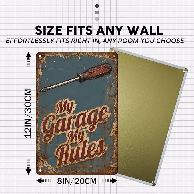 Vintage Tin Sign My Garage My Rules Retro Metal Poster Funny Nostalgic Metal Sign Wall Decor For Home Car Garage Workshop Man Cave Club 12 * 8In