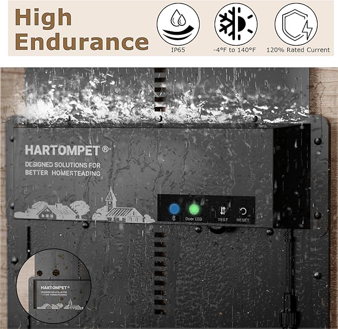 Automatic Chicken Coop Door – App-Controlled Schedule, Solar/Battery/Plug-in Powered, Anti-Pinch Motion Sensor with Resistance Detection, Weatherproof Aluminum Electric Door - HARTOMPET
