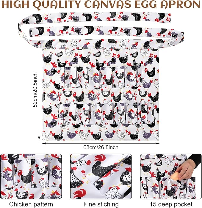 2 Pcs Egg Collecting Apron Chicken Egg Gathering Basket with 7 Pouches Holding Apron with 15 Pockets