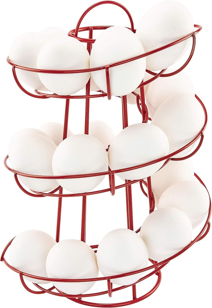 Egg Skelter Deluxe – Modern Spiraling Dispenser Rack, Red, Stylish Kitchen Storage for Eggs