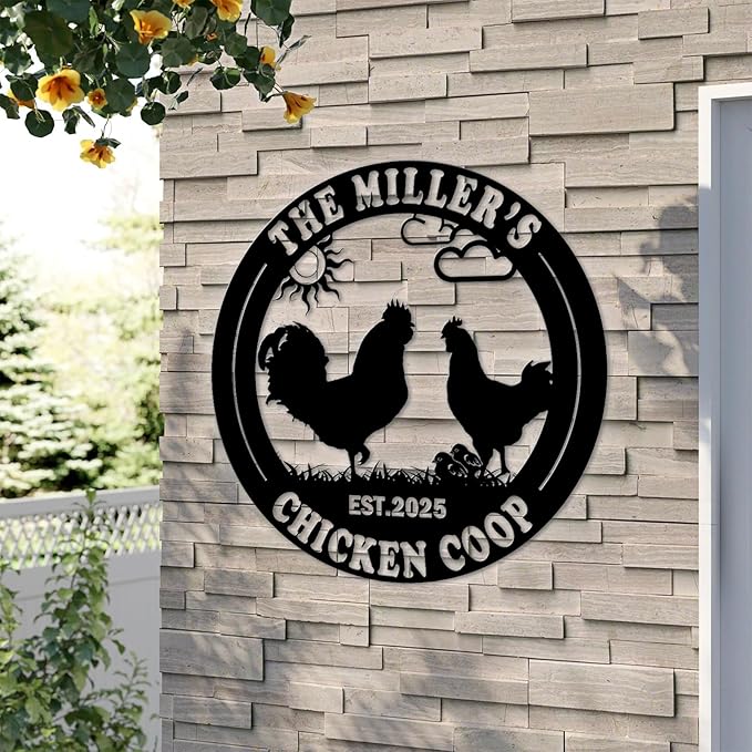Custom Chicken Coop Metal Sign, Personalized Farmhouse Wall Decor, Vintage Fluffy Butt Hut Decor, Custom Name Sign for Farm, Gifts for Chicken Lovers