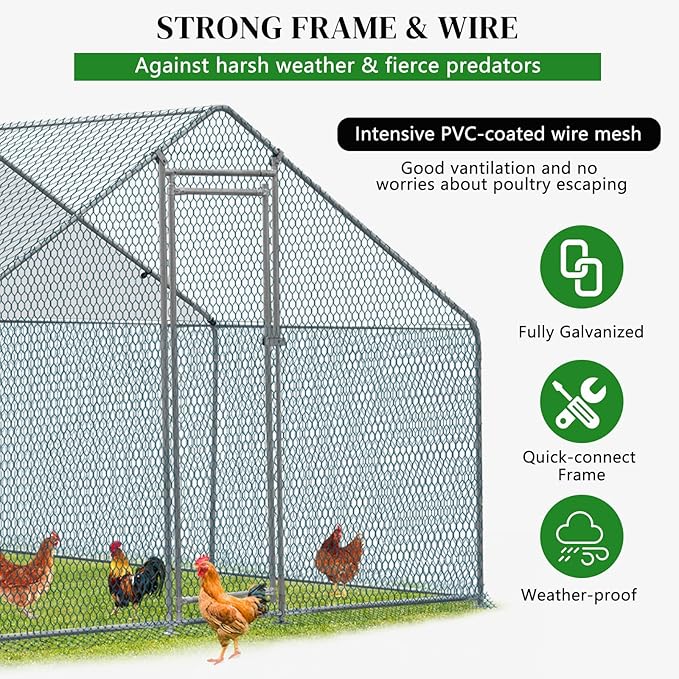 Outvita Chicken Coop, 10×10 FT Large Metal Chicken House, Poultry Habitat Cage with Waterproof Cover, Walk-in Chicken Run Pen for Small Animals, Yard, Farm, Patio